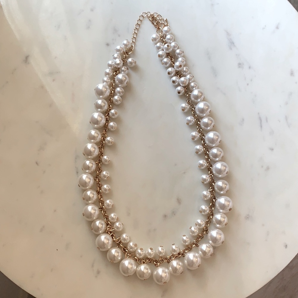NWOT j crew white pearl ball gold link necklace